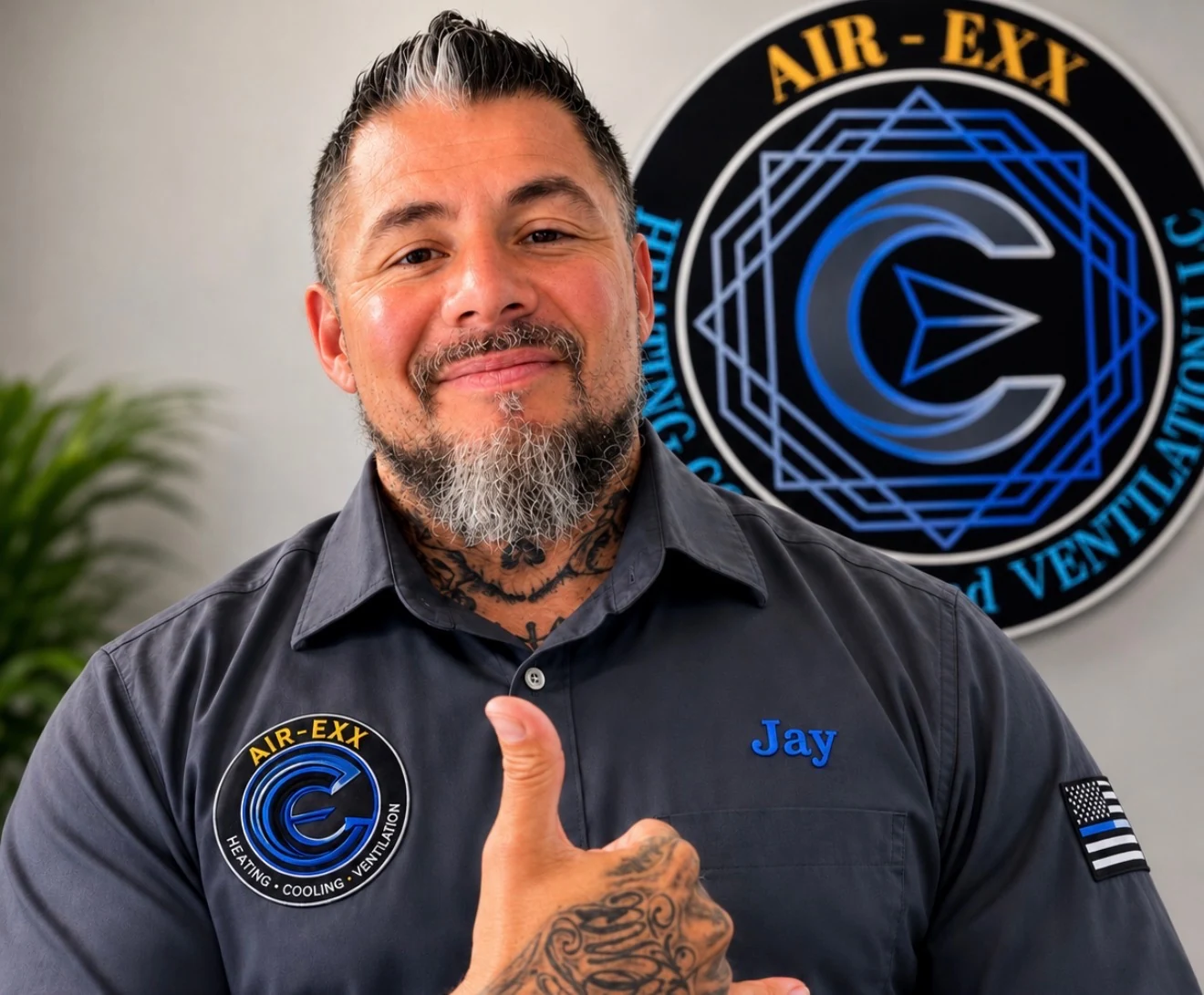 Portrait of Air-Exx owner Jay Napolitano in an Air-Exx shirt.